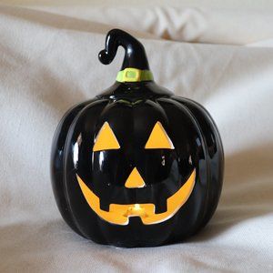 Light Up Black Ceramic Pumpkin